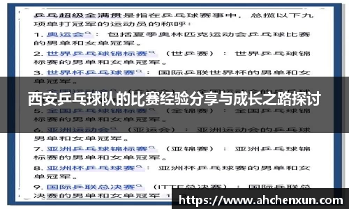 西安乒乓球队的比赛经验分享与成长之路探讨
